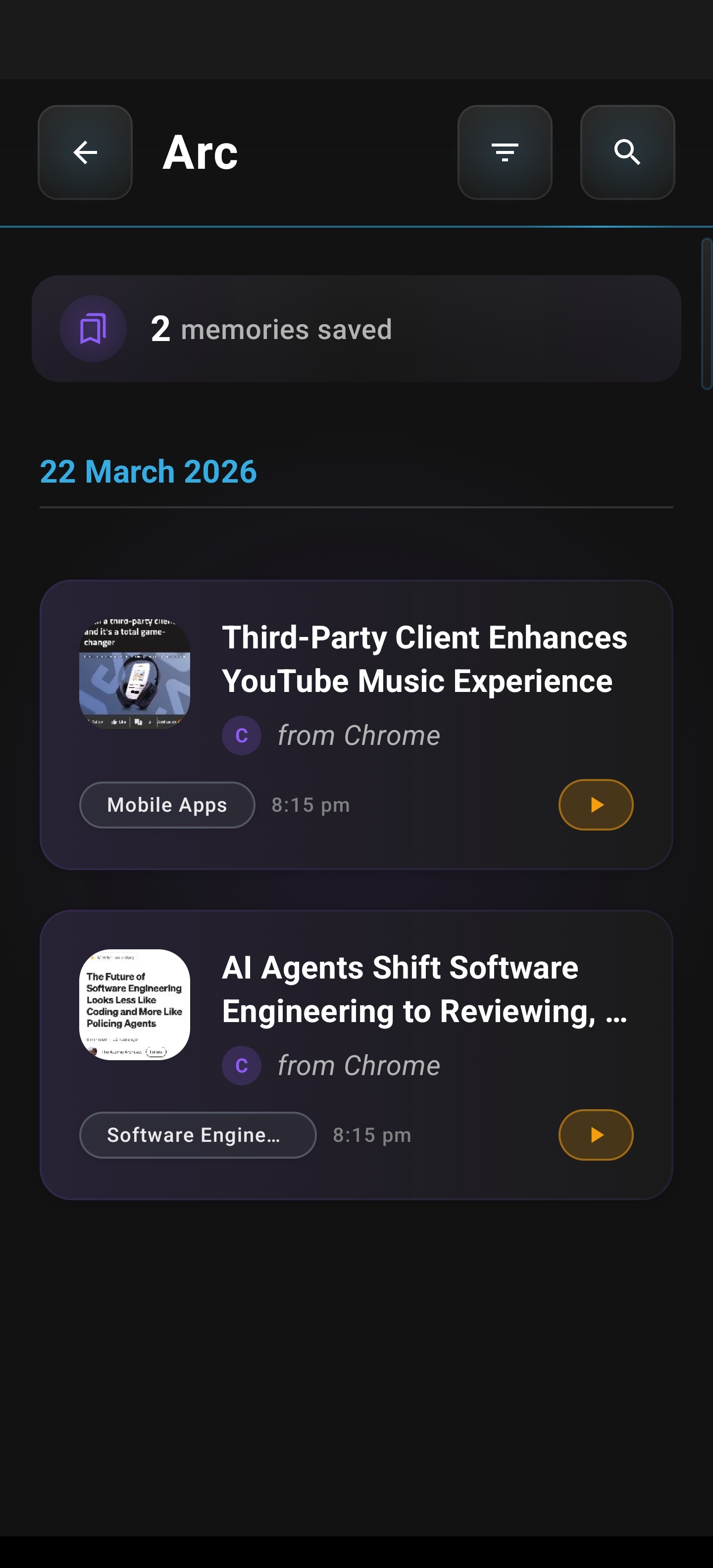 Arc Summary Library interface showing the Listen button