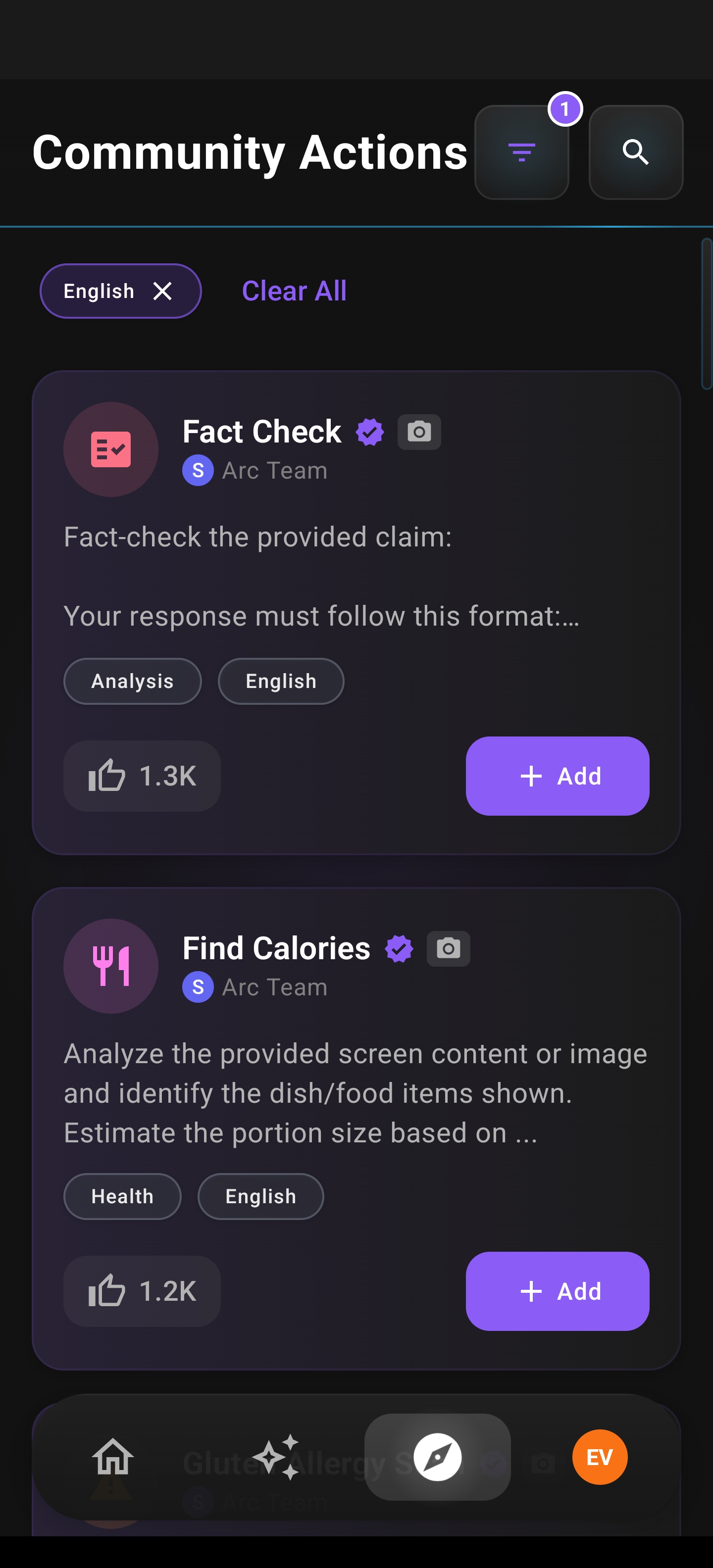 Community Actions library showing browse and filter interface
