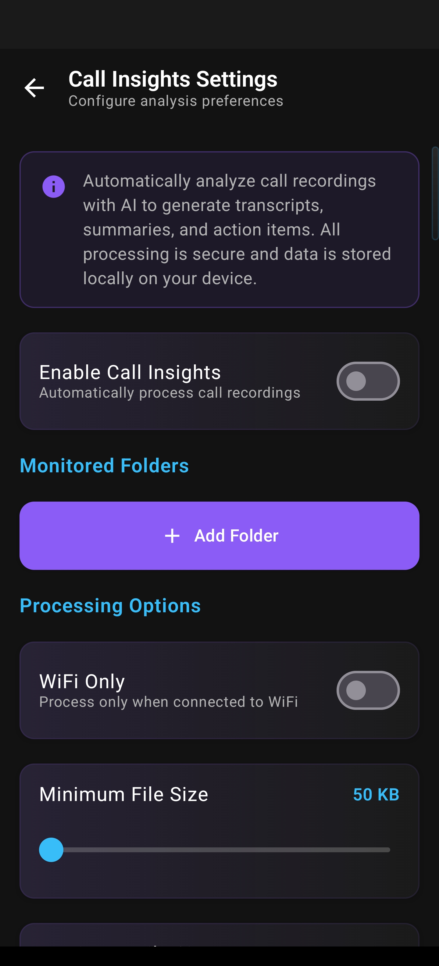Arc AI Call Insights Settings