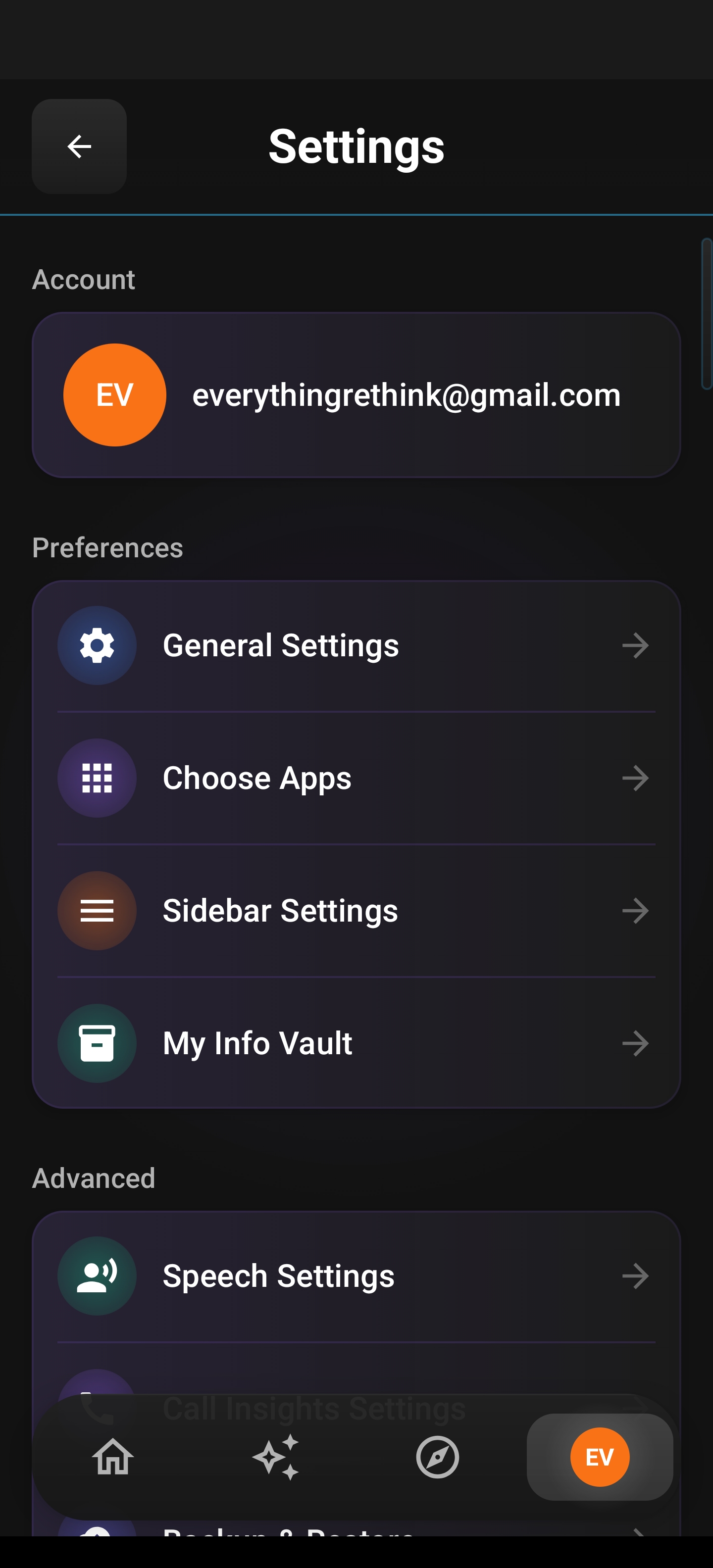 Arc settings main hub